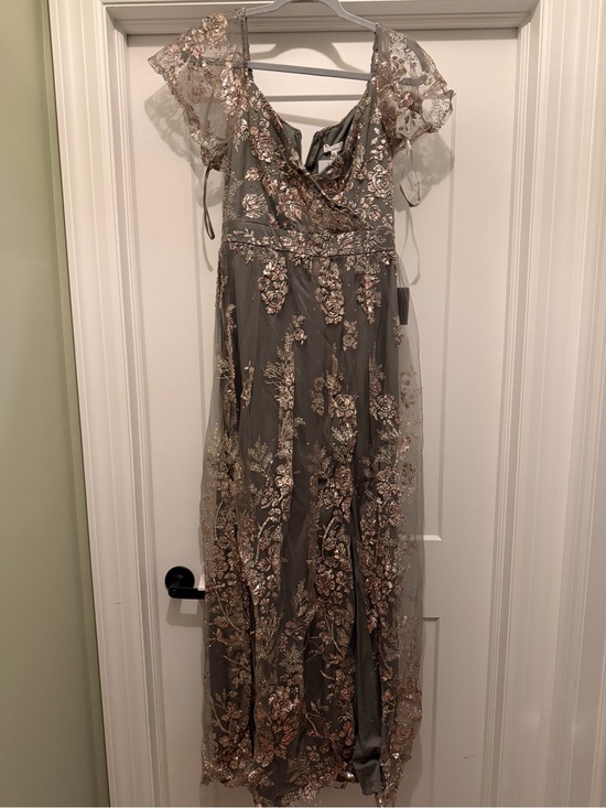 Baltic Born Dresses & Skirts - Baltic Born Gray Maxi Dress with Gold Floral Embroidery